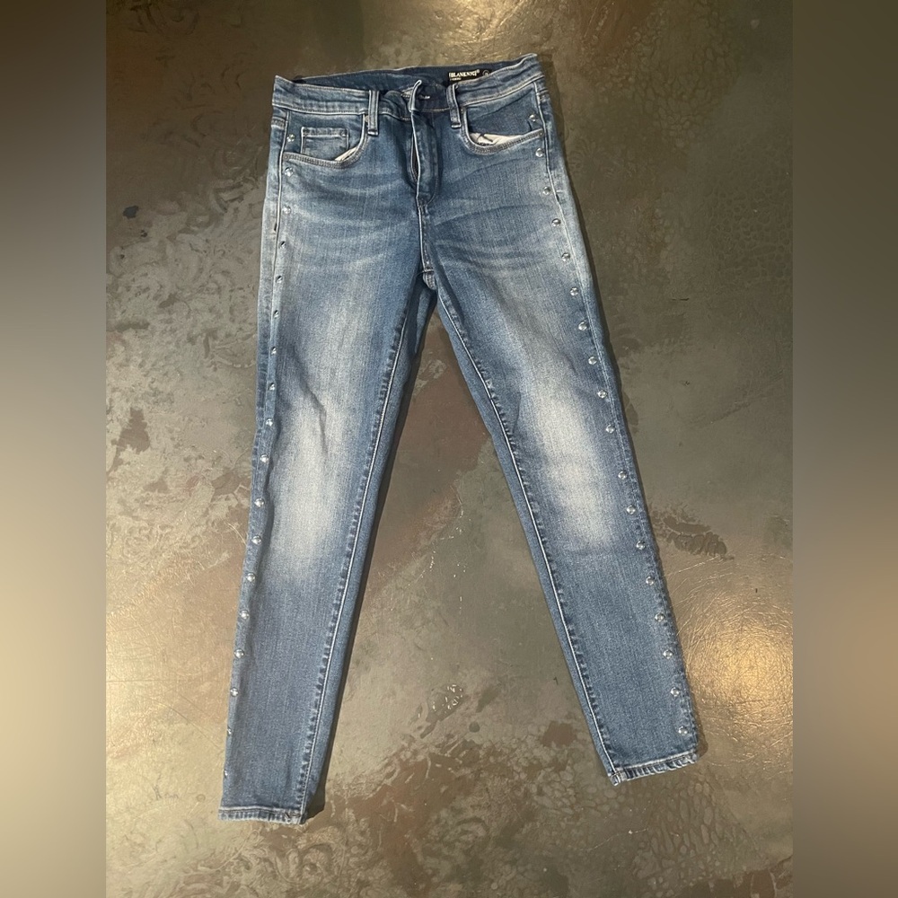 Blank NYC Light Blue Skinny Jeans with Studded Accents